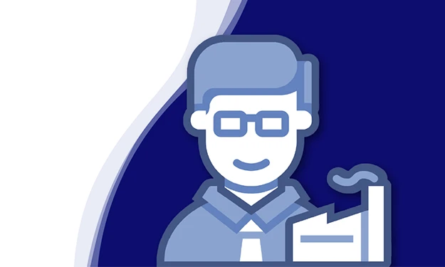 Holger Geck, Leiter Marketing und Produktdatenmanagement bei Gust. Alberts, lächelt in die Kamera. Er hat kurzes, graublondes Haar und einen kurzen Bart. Er trägt ein weißes Hemd und ein dunkles Sakko. Im Hintergrund ist eine geschwungene Wellenform in Weiß, Hellblau und Dunkelblau zu sehen.