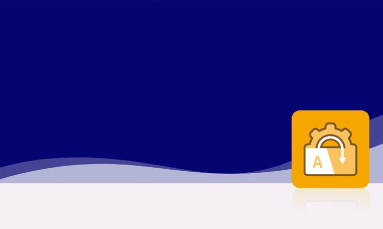 Das Symbol ist unicolor orange und zeigt ein Zahnrad, in das ein Pfeil von oben nach unten hineinführt. Im Vordergrund befindet sich ein großes „A“. Es ist in einem Quadrat mit abgerundeten Ecken dargestellt. Dieses Icon steht für das Übersetzungsmanagement von crossbase.