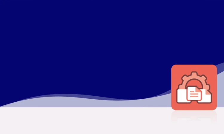 Das Symbol ist unicolor rot und zeigt ein Zahnrad, in das ein stilisiertes Dokument mit drei horizontalen Linien integriert ist. Das Symbol befindet sich in einem Quadrat mit abgerundeten Ecken. Dieses Icon steht für das Print-Publishing von crossbase.