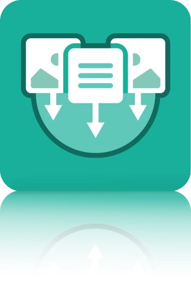The icon is unicolor green and shows a dialog box with text lines flanked by two other dialog icons. It is shown in a square with rounded corners. This icon stands for the crossbase Sales Information Service.