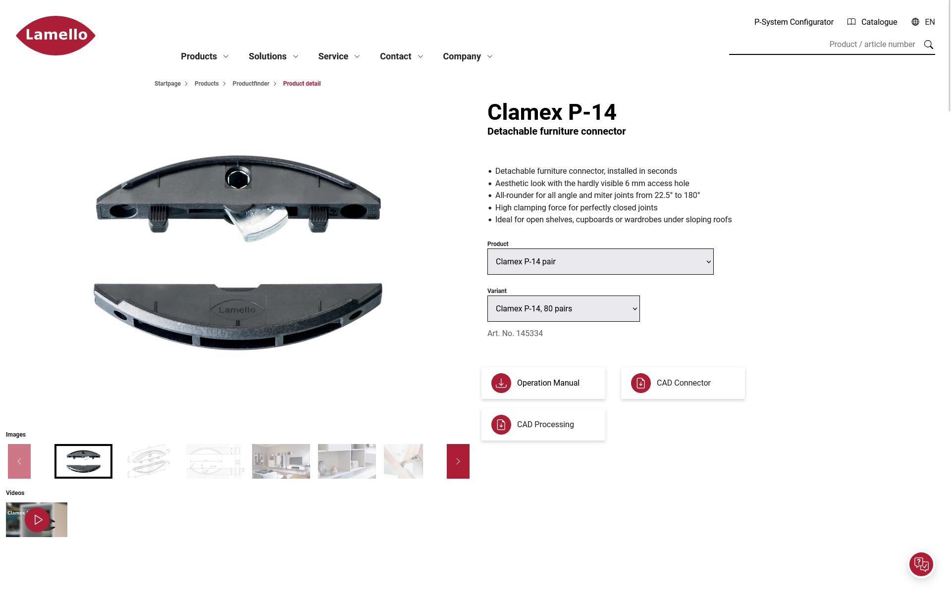 Screenshot of a product view on the Lamello website