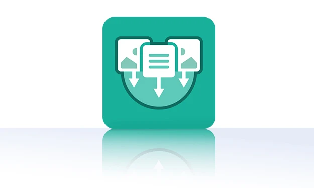 The icon is unicolor green and shows a dialog box with text lines flanked by two other dialog icons. It is shown in a square with rounded corners. This icon stands for the crossbase Sales Information Service.