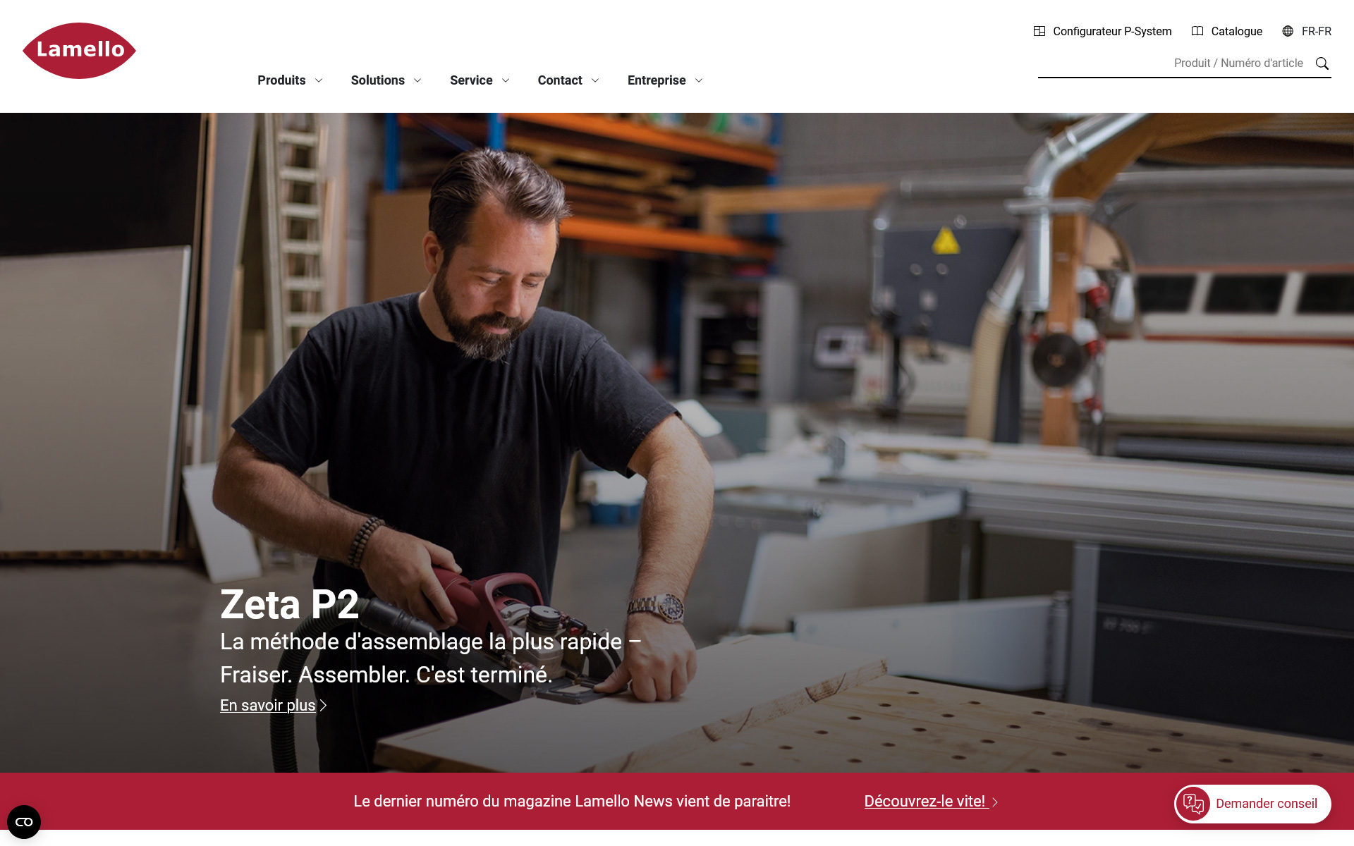 Capture d'écran de la page d'accueil du site web de Lamello